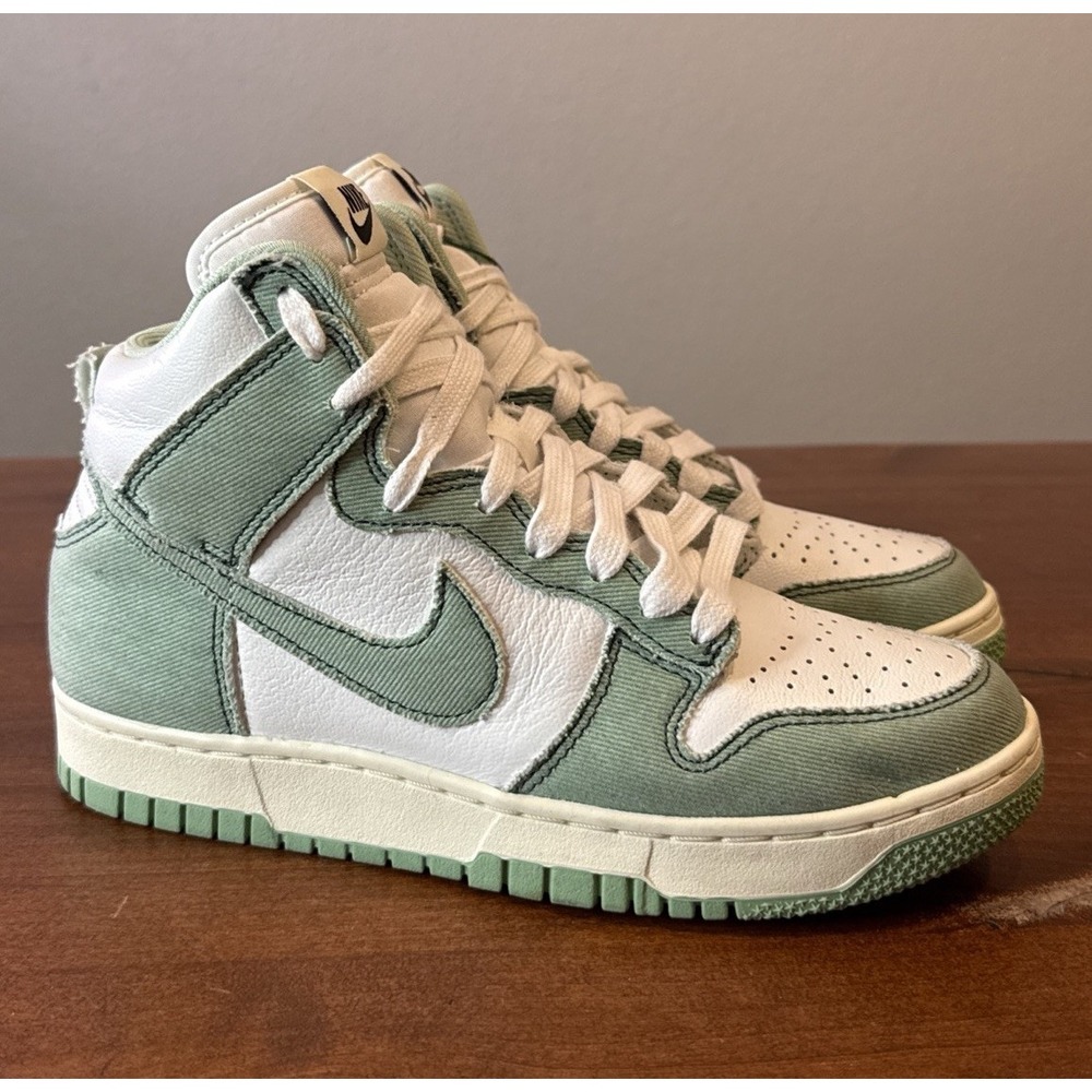 Nike Dunk High 1985 Womens Size 7.5 White Green Denim Basketball Shoes Sneakers